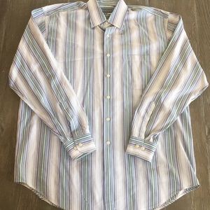 Hickey Freeman Blue & Green Striped Dress Shirt L